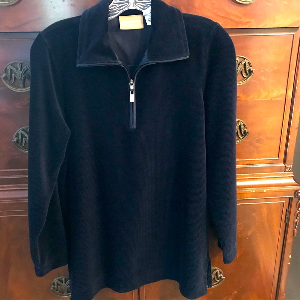 SOLD!! Liz Claiborne Black Ribbed Velour Long Sleeve Zip Top